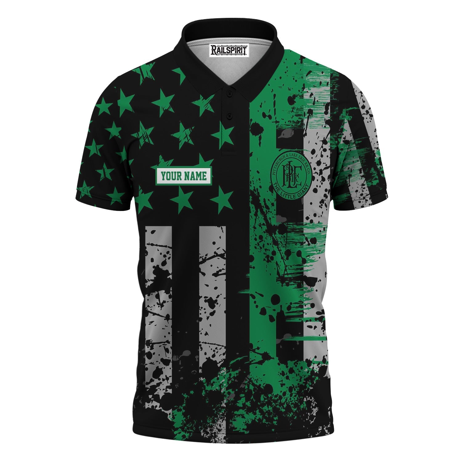 Railspirit Personalized Pittsburgh And Lake Erie Railroad Polo Shirt Artistic Paint American Flag Style Train Shirt