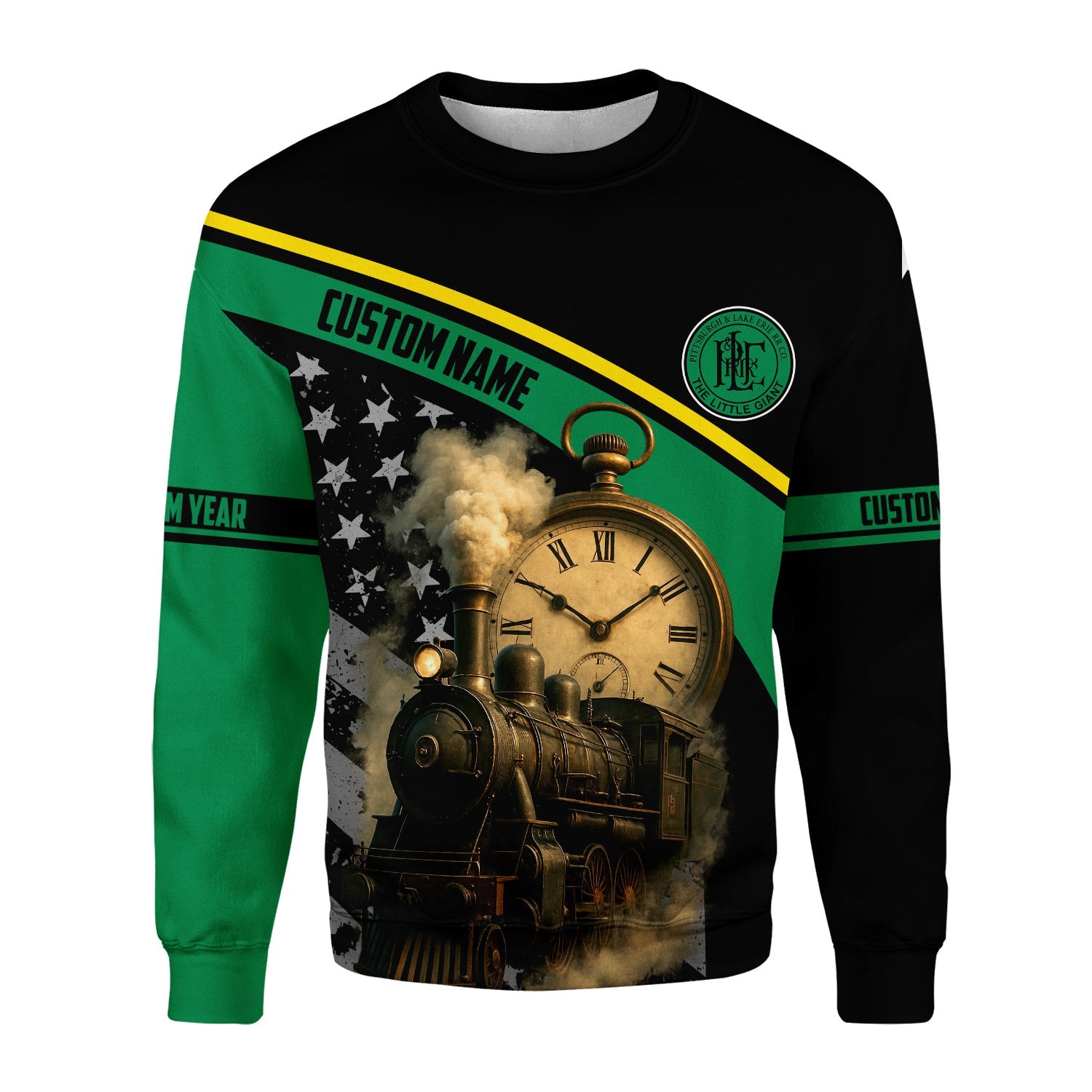 Railspirit Personalized Pittsburgh And Lake Erie Railroad Sweatshirt Classic Steam Engine With Retro Pocket Watch Shirt All Over Print