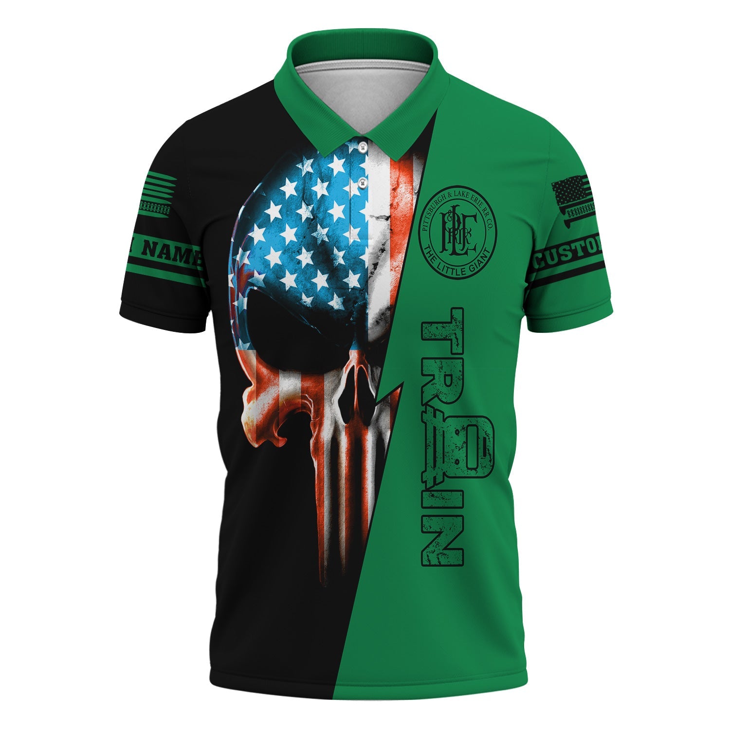 Railspirit Personalized Pittsburgh And Lake Erie Railroad Polo Shirt Train Skull American Flag Shirt All Over Print