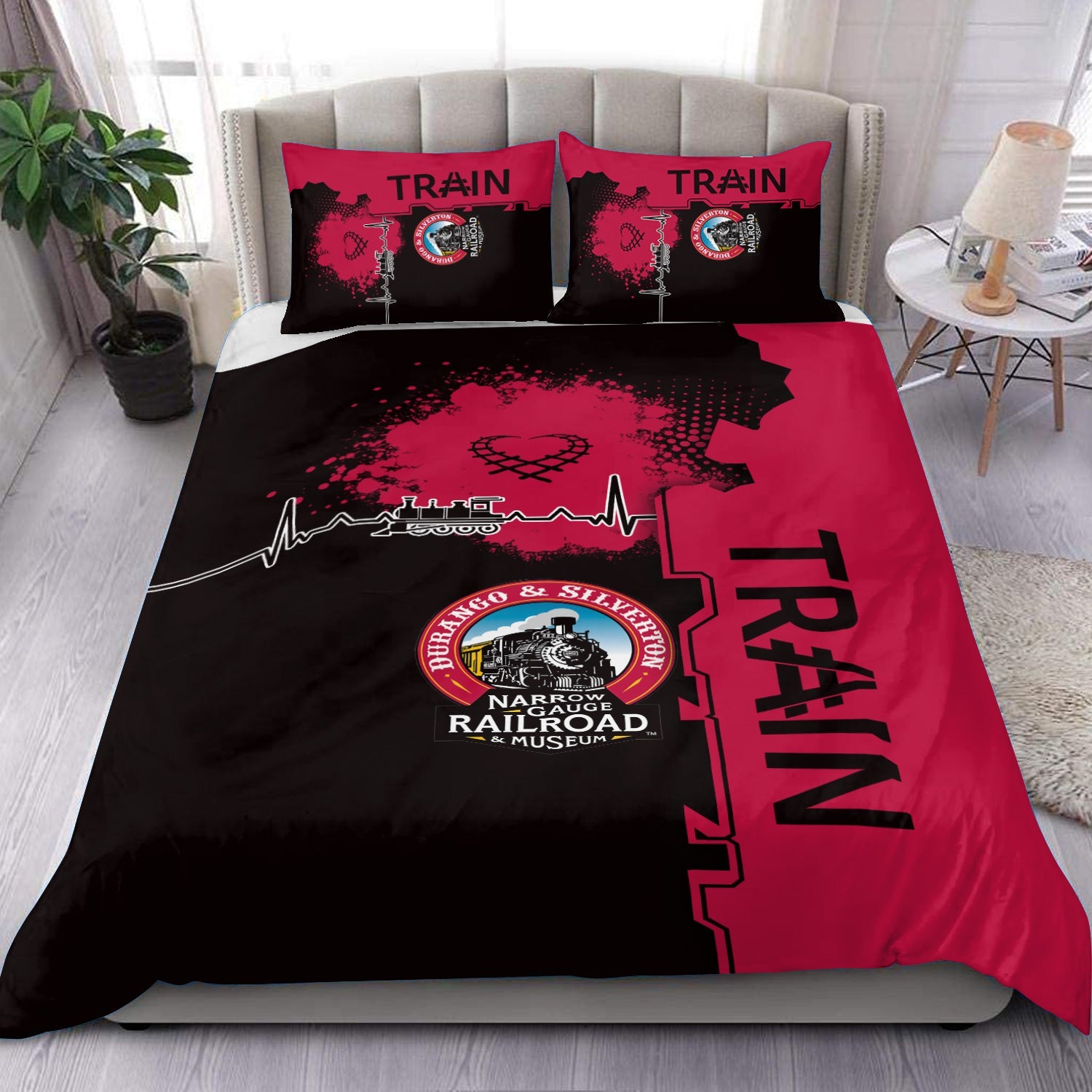 Railspirit Durango And Silverton Narrow Gauge Railroad Bedding Set Engine Heartbeat and Track Love Style Bedding Set Gift Idea For Train Lovers