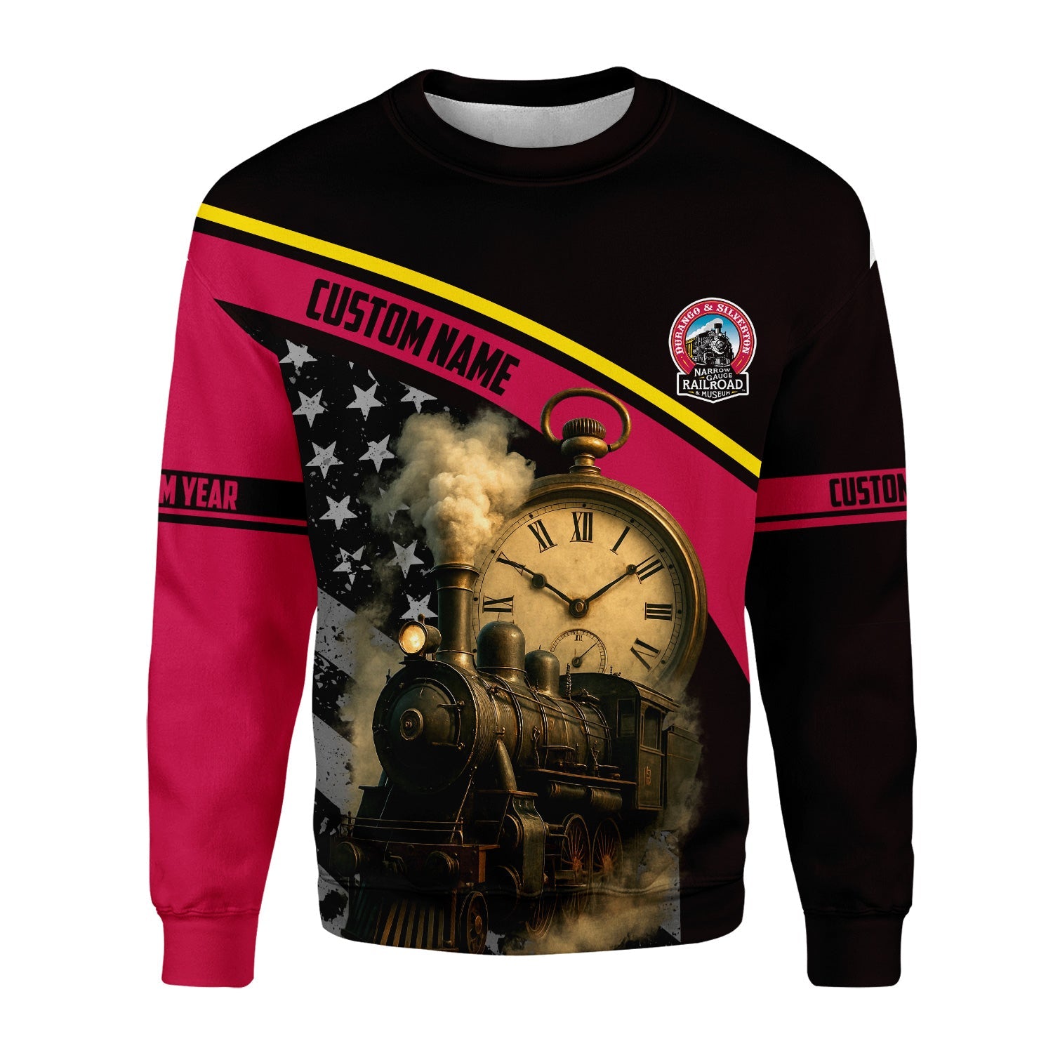 Railspirit Personalized Durango And Silverton Narrow Gauge Railroad Sweatshirt Classic Steam Engine With Retro Pocket Watch Shirt All Over Print