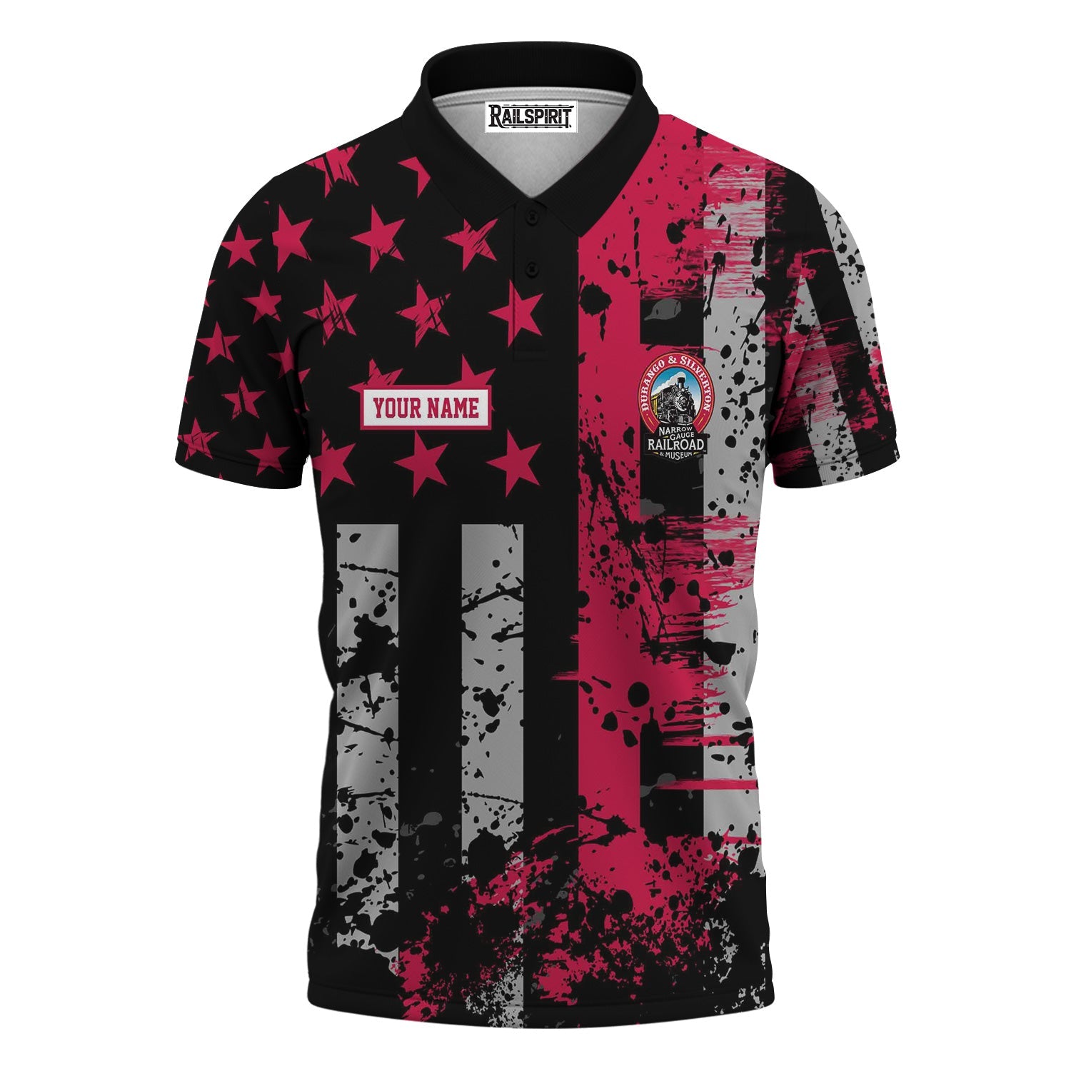 Railspirit Personalized Durango And Silverton Narrow Gauge Railroad Polo Shirt Artistic Paint American Flag Style Train Shirt
