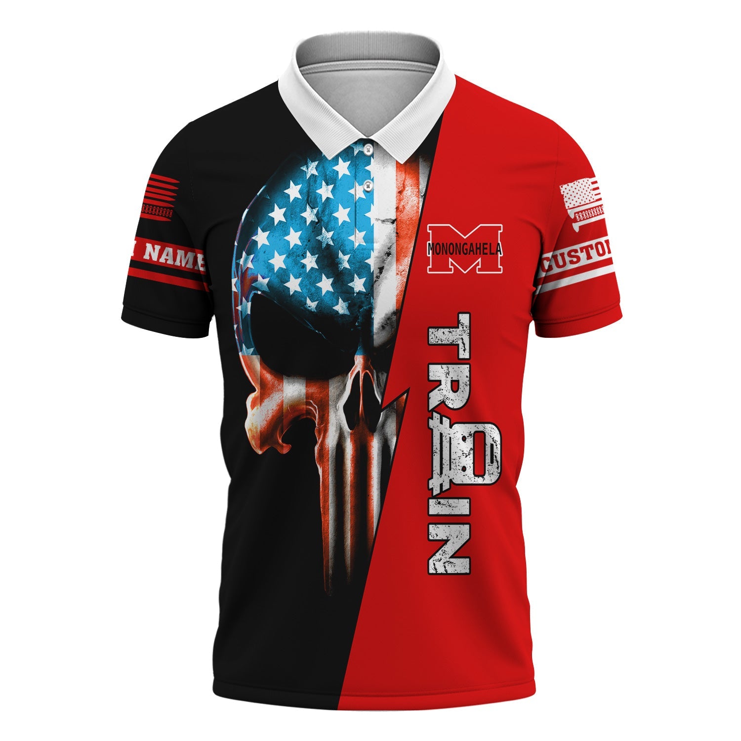 Railspirit Personalized Monongahela Railroad Polo Shirt Train Skull American Flag Shirt All Over Print