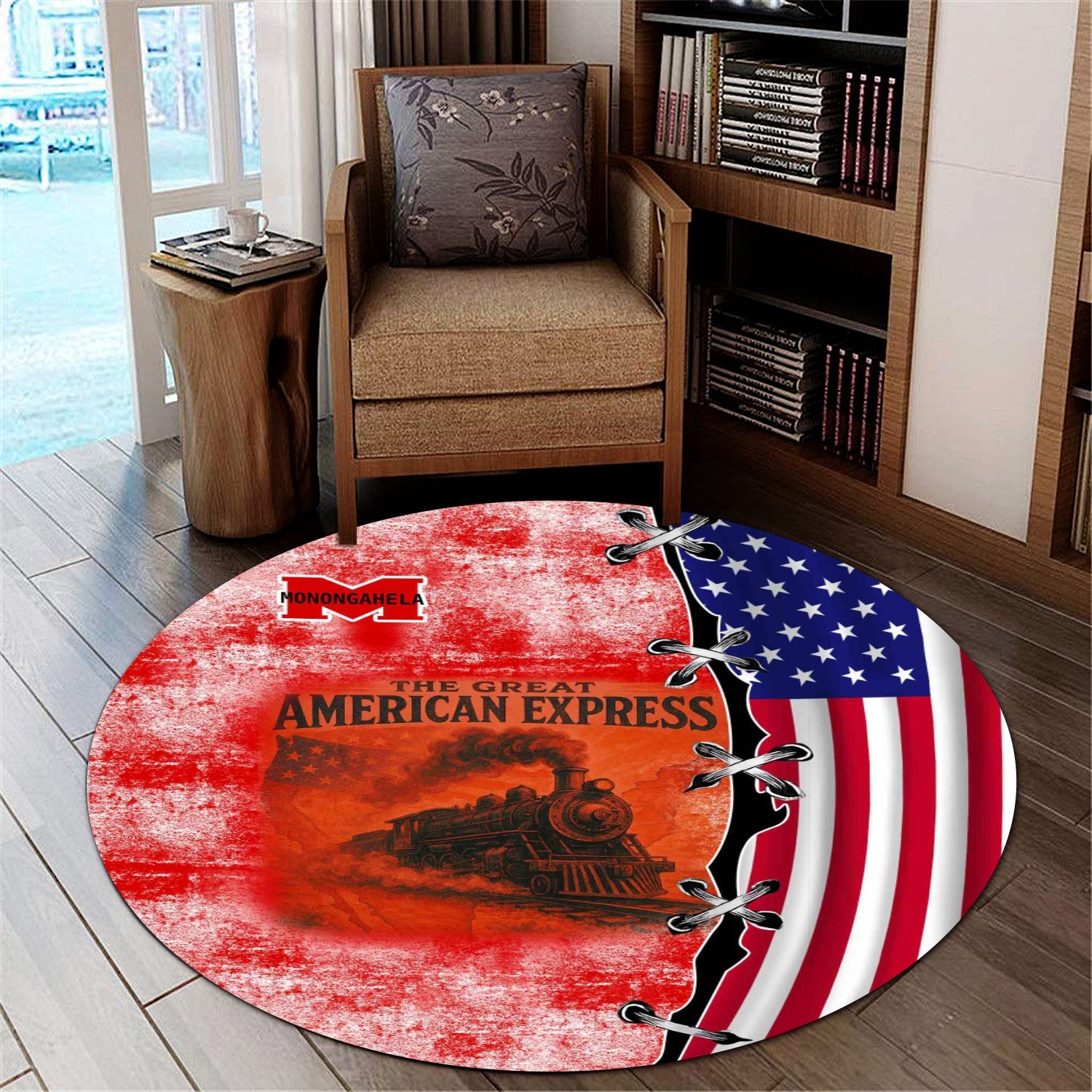 Railspirit Monongahela Railroad Round Mat Retro American Express Train With USA Flag Round Mat