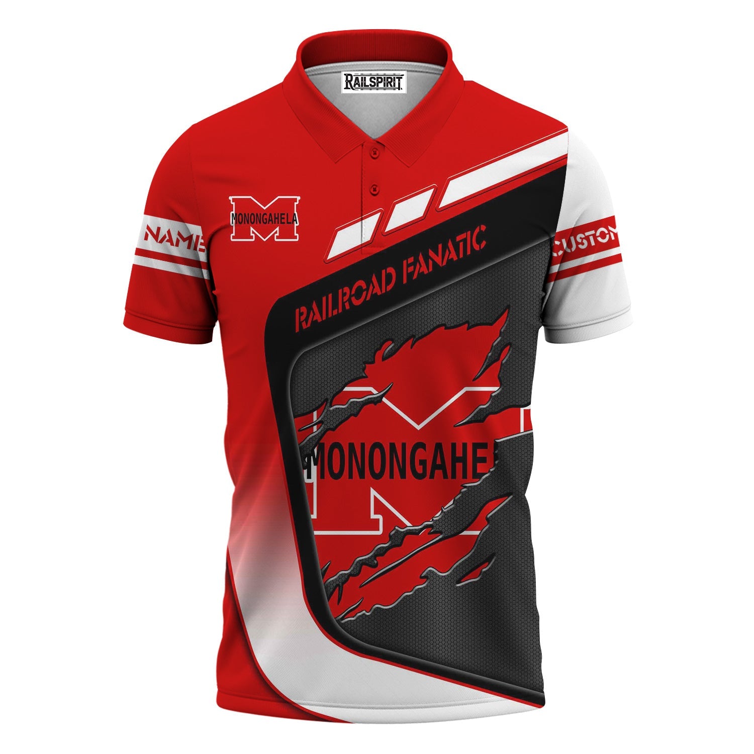 Railspirit Personalized Monongahela Railroad Polo Shirt Ripped Texture Style Train Shirt For Railroad Fanatic