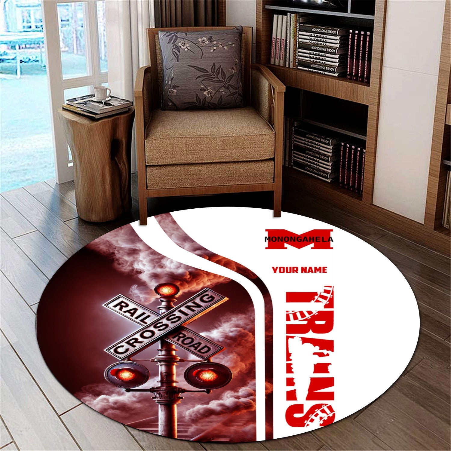 Railspirit Personalized Monongahela Railroad Round Mat Railroad Crossing Sign Mat All Over Print