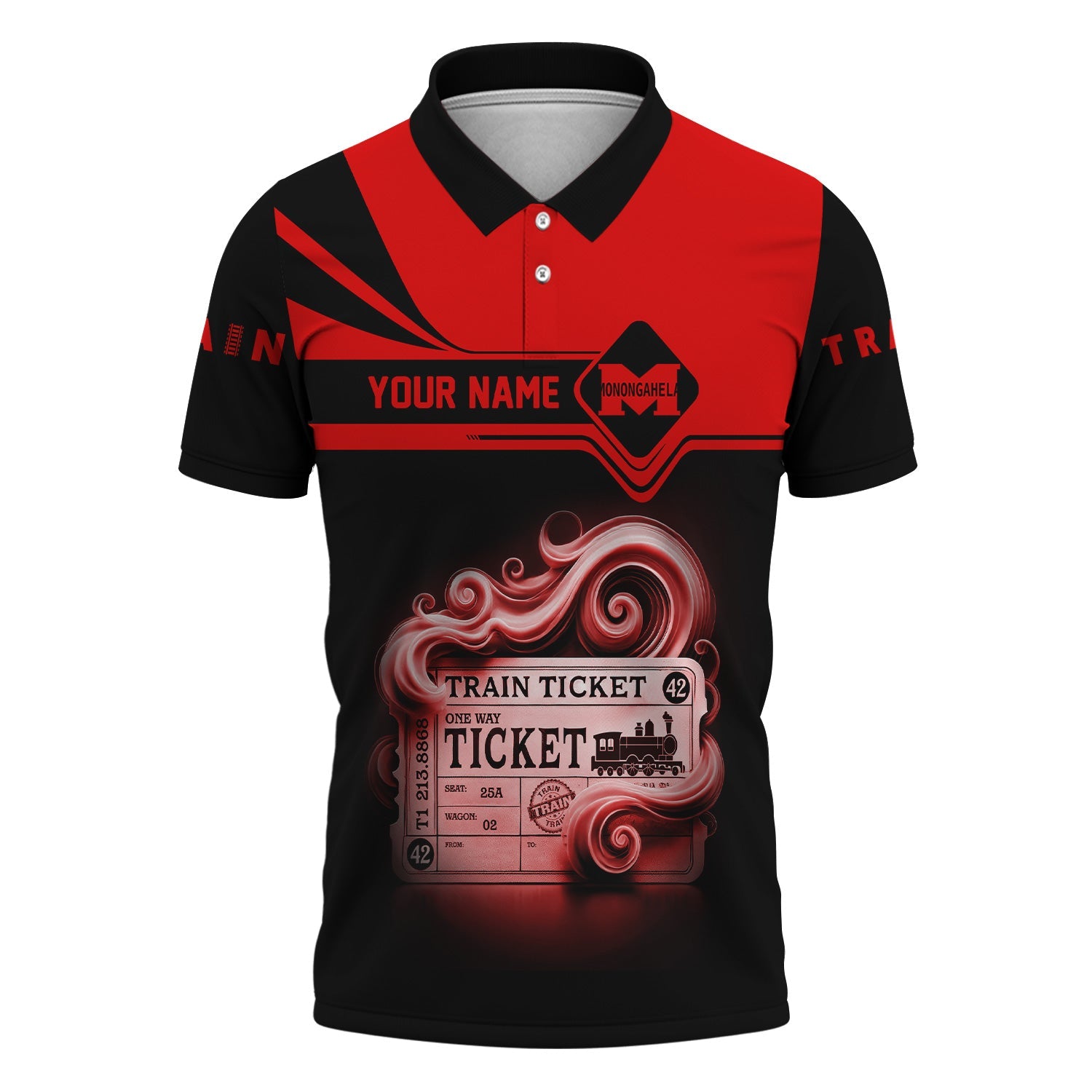 Railspirit Custom Name Monongahela Railroad Polo Shirt American Train Ticket Printed Shirt