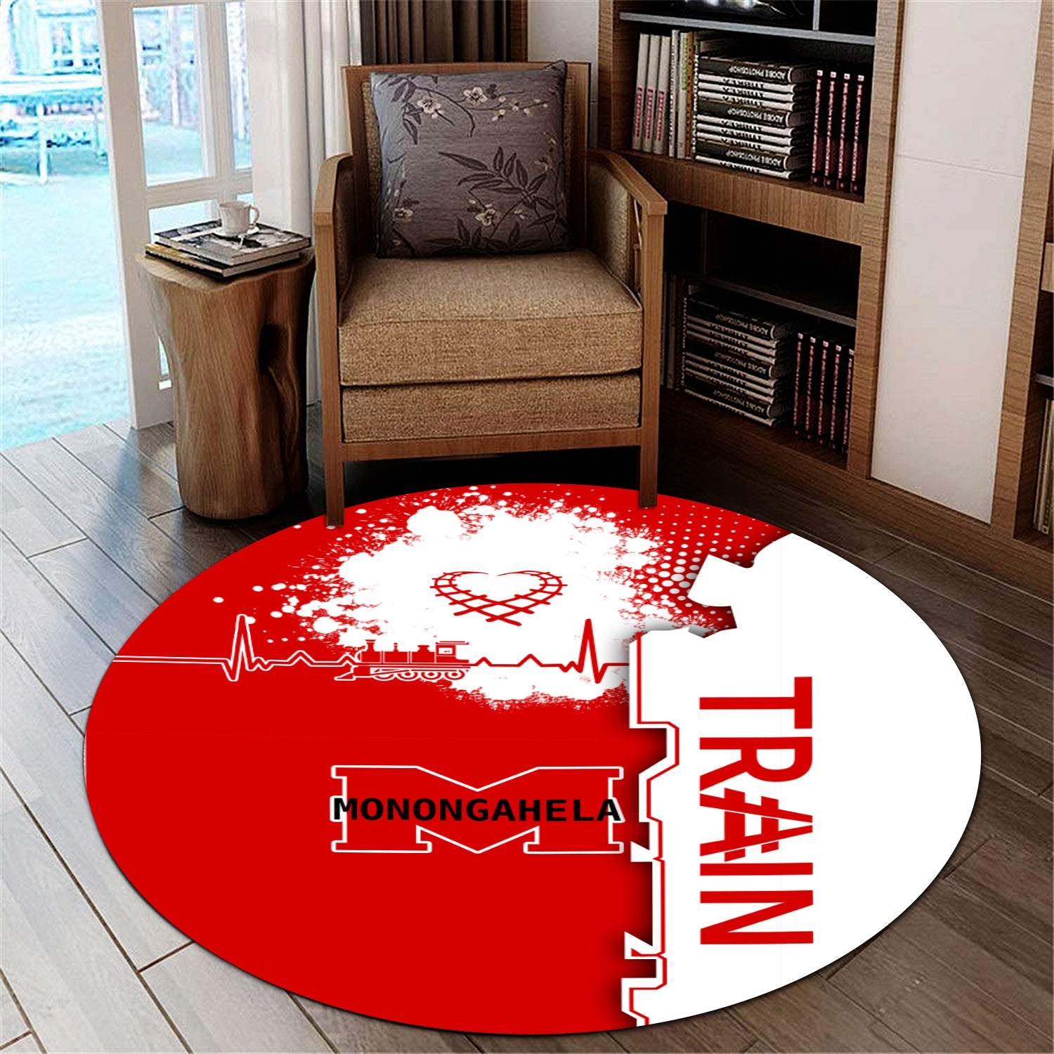 Railspirit Monongahela Railroad Round Mat Engine Heartbeat and Track Love Style Mat Gift Idea For Train Lovers