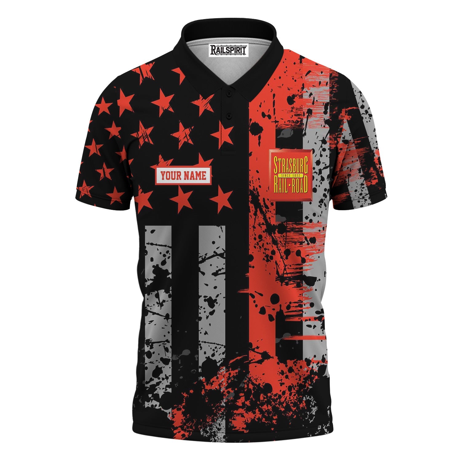 Railspirit Personalized Strasburg Railroad Polo Shirt Artistic Paint American Flag Style Train Shirt