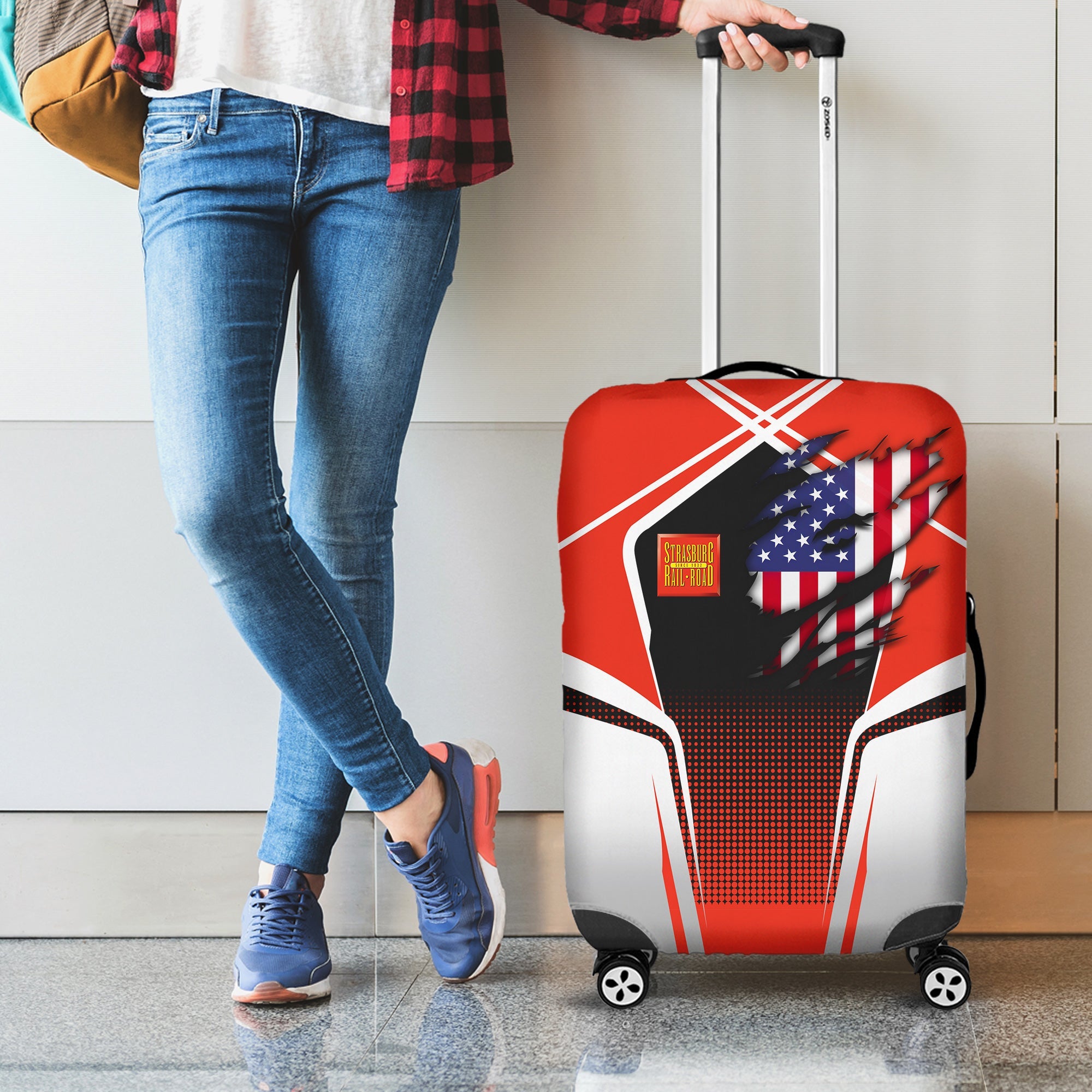 Railspirit Personalized Strasburg Railroad Luggage Cover American Eagle Vintage Train Luggage Protection