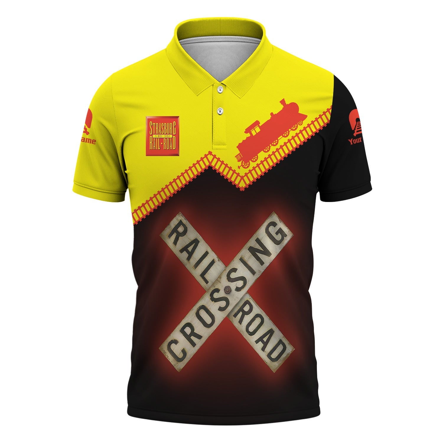 Railspirit Personalized Strasburg Railroad Polo Shirt Railroad Crossing Printed Train Track Shirt