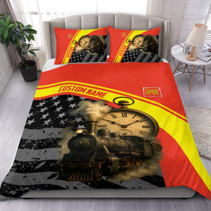 Railspirit Personalized Strasburg Railroad Bedding Set Classic Steam Engine With Retro Pocket Watch Bedding Set All Over Print