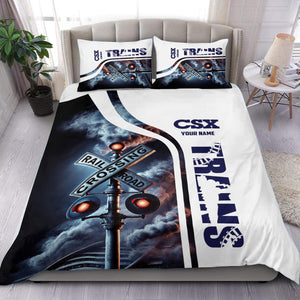 Railspirit Personalized CSX Transportation Railroad Bedding Set Railroad Crossing Sign Bedding Set All Over Print