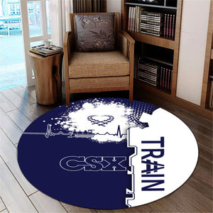 Railspirit CSX Transportation Railroad Round Mat Engine Heartbeat and Track Love Style Mat Gift Idea For Train Lovers