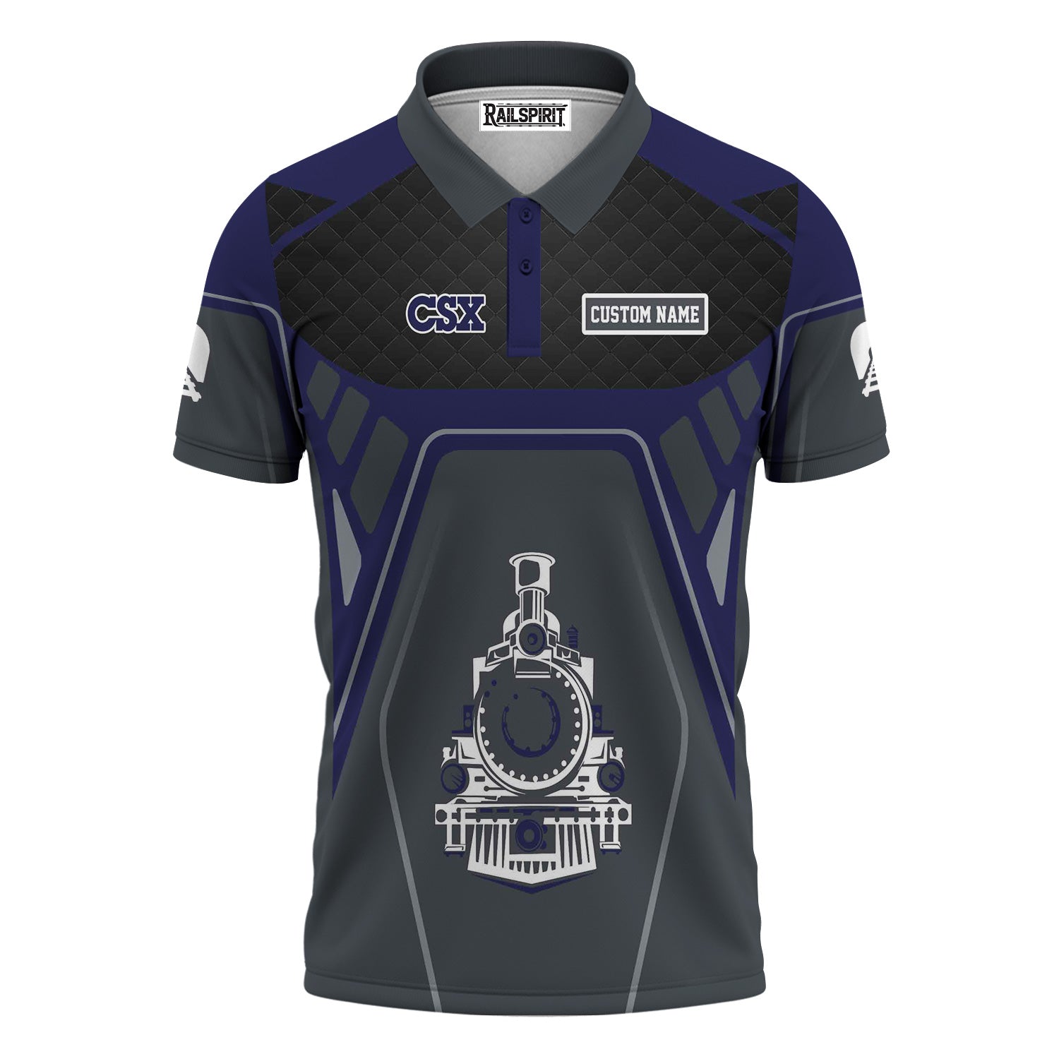 Railspirit Personalized CSX Transportation Railroad Polo Shirt Steam Locomotive Engine Graphic Train Shirt All Over Print