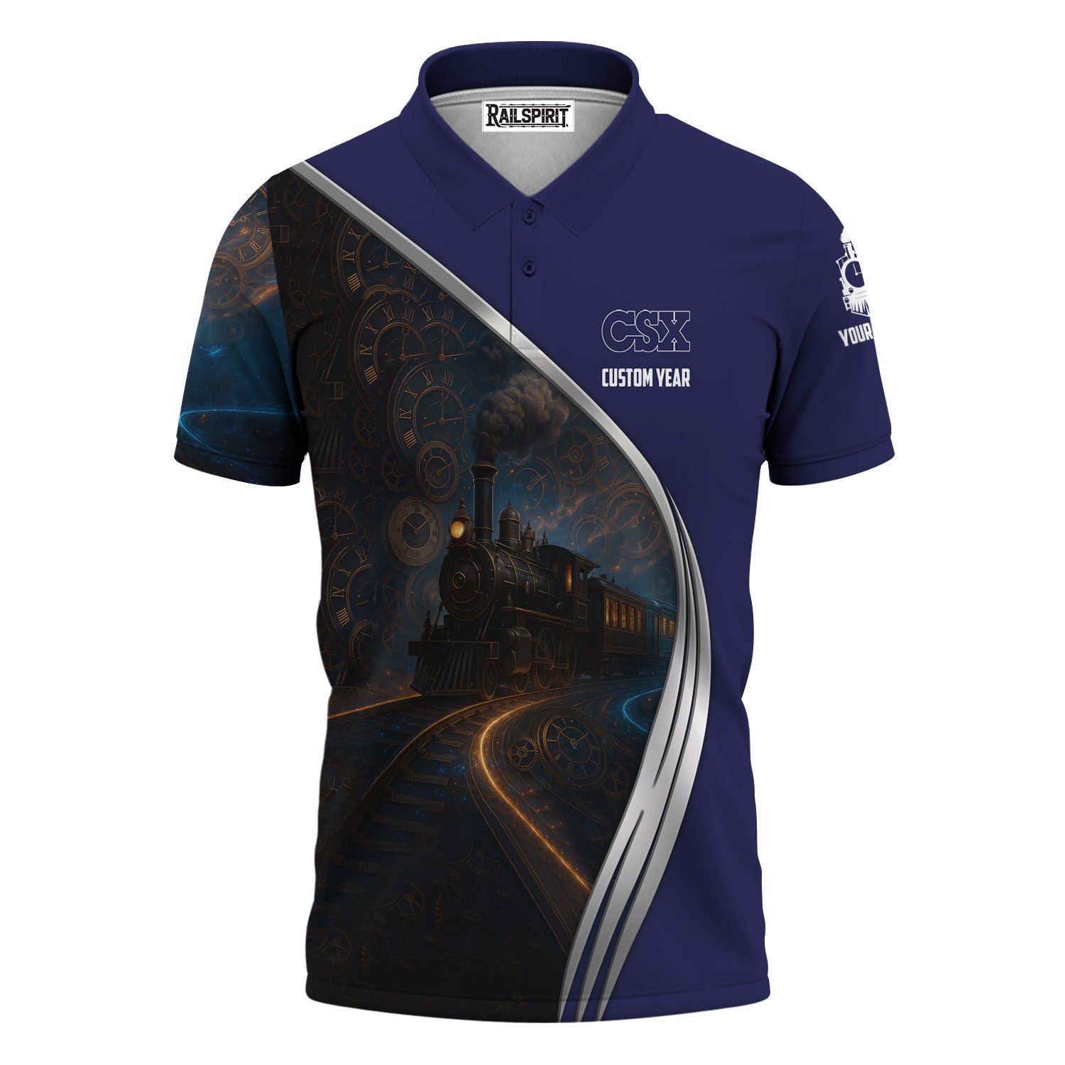 Railspirit Personalized CSX Transportation Railroad Polo Shirt Steampunk Locomotive with Custom Year Train Shirt
