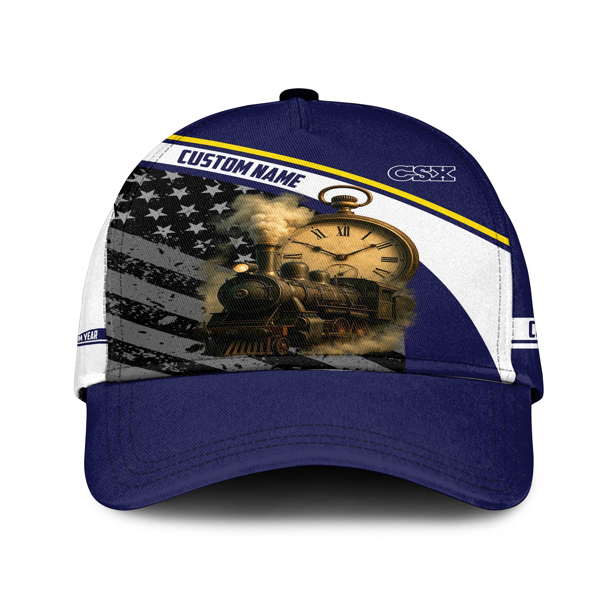 Railspirit Personalized CSX Transportation Railroad Classic Cap Classic Steam Engine With Retro Pocket Watch Cap All Over Print