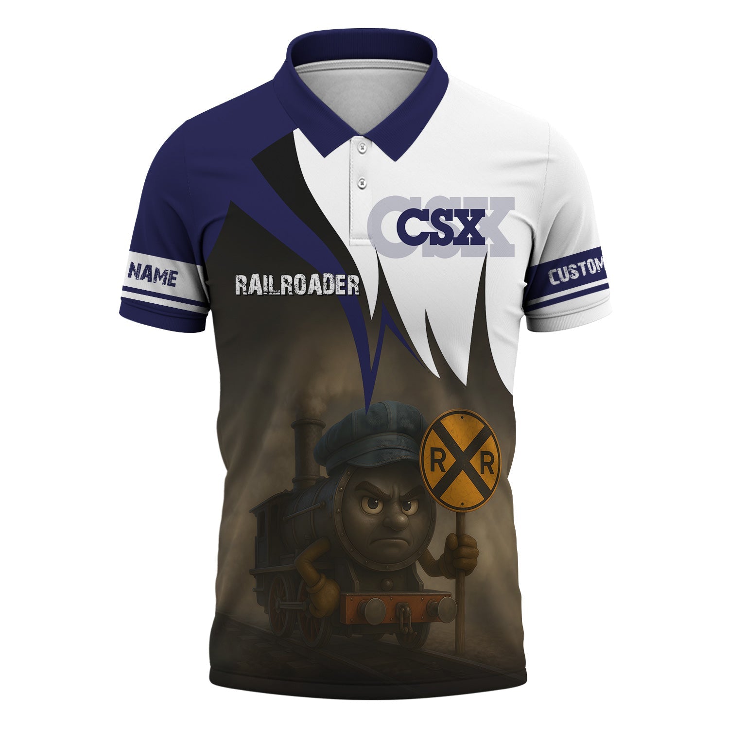Railspirit Personalized CSX Transportation Railroad Polo Shirt Angry Train Polo Shirt Gift Idea For Train Lover