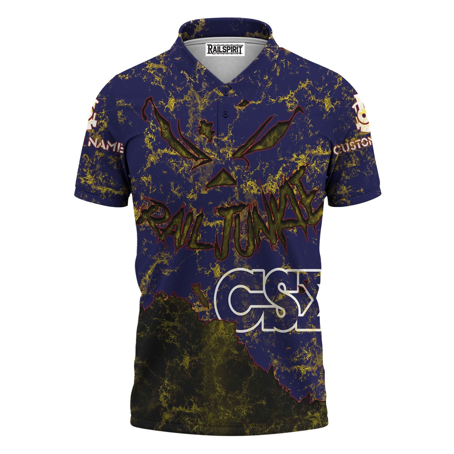 Railspirit Personalized CSX Transportation Railroad Polo Shirt Torn Graphic Style Train Shirt For Rail Junkie