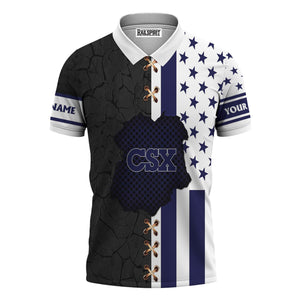 Railspirit Personalized CSX Transportation Railroad Polo Shirt American Flag with Crack Effect Train Shirt