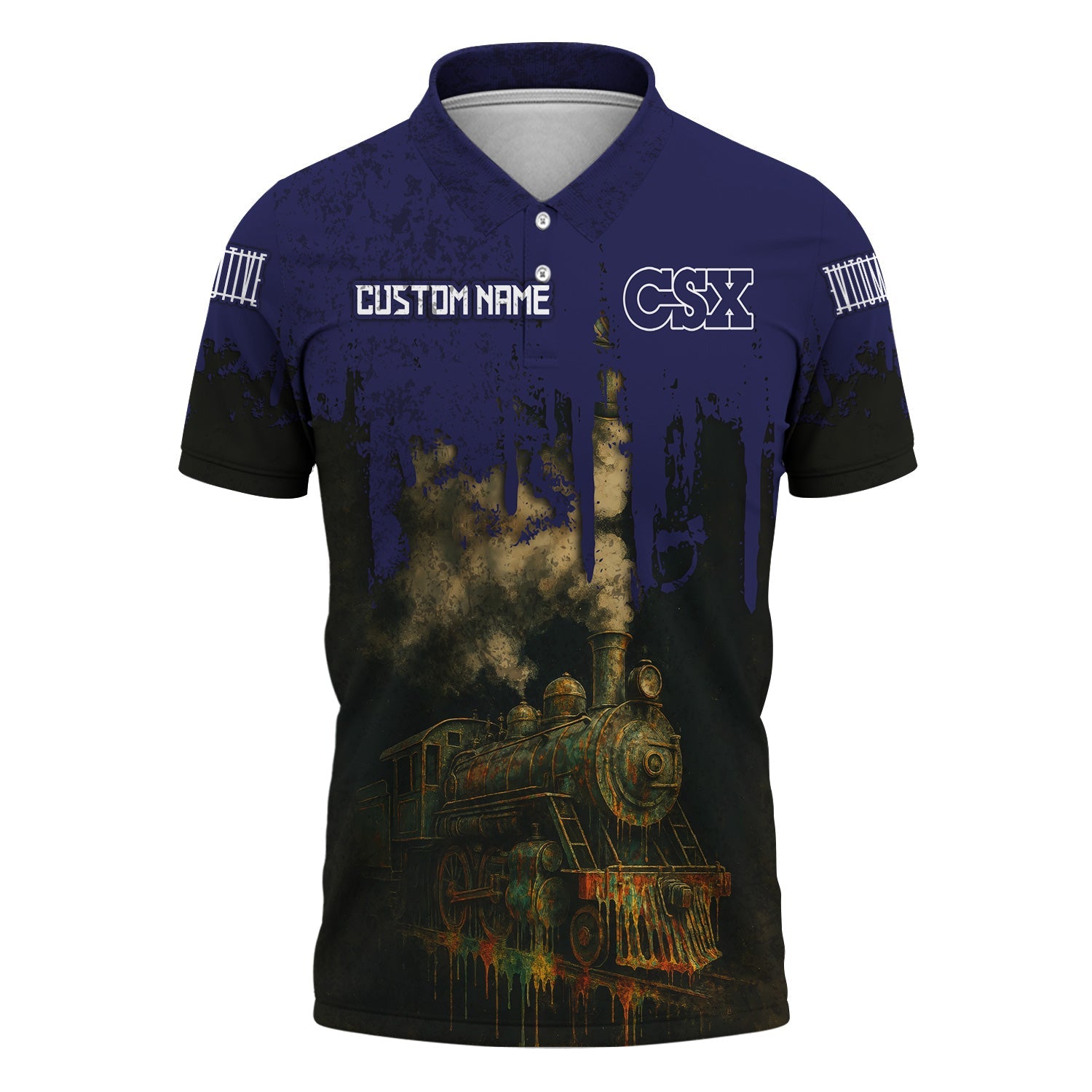 Railspirit Personalized CSX Transportation Railroad Polo Shirt Vintage Train Art Style Shirt For Locomotive Fans