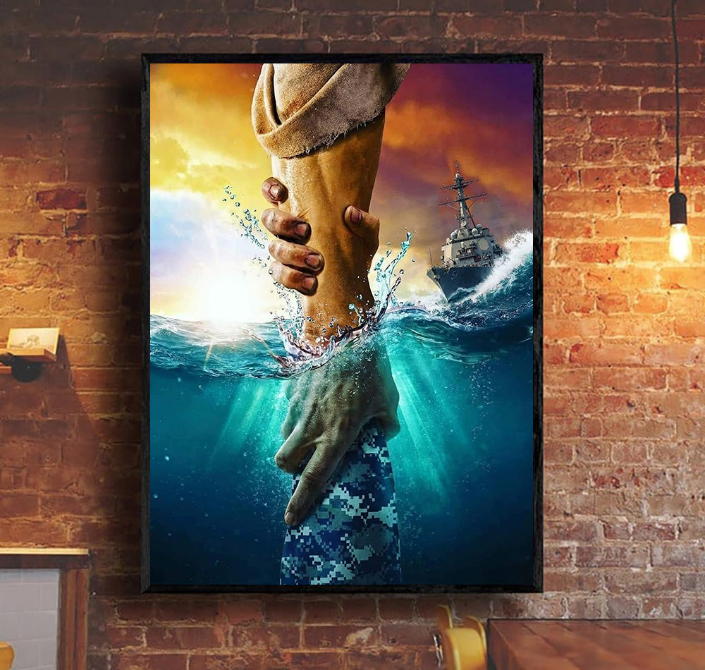 US Navy Rescue Canvas Wall Art, Patriotic Military Wall Art, Navy Ship Ocean Rescue Poster, Veteran Father’s Day Gift, Home Decor