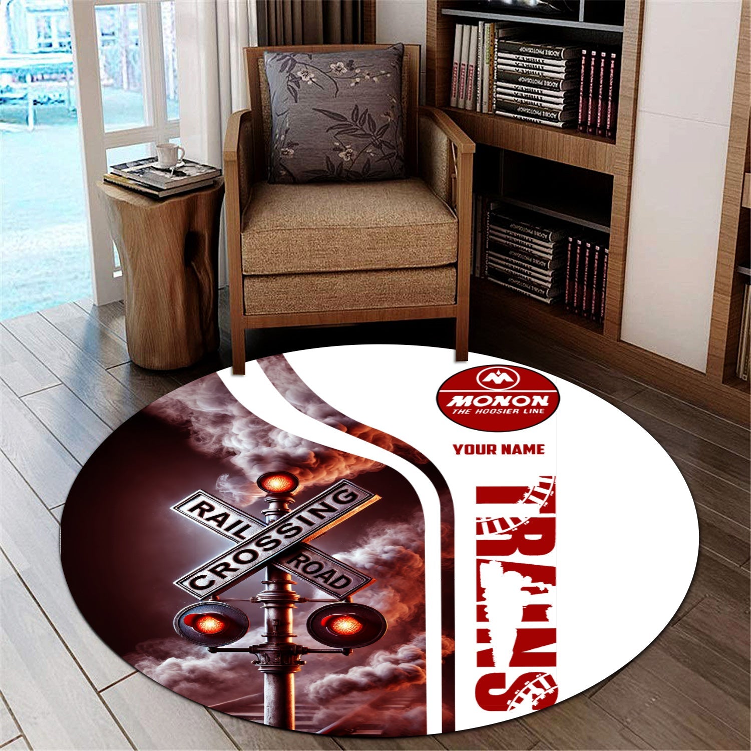 Railspirit Personalized Monon Railroad Round Mat Railroad Crossing Sign Mat All Over Print