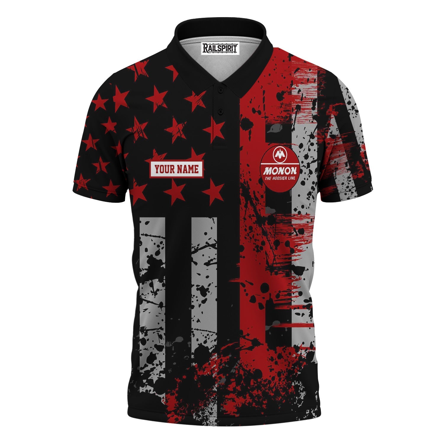 Railspirit Personalized Monon Railroad Polo Shirt Artistic Paint American Flag Style Train Shirt
