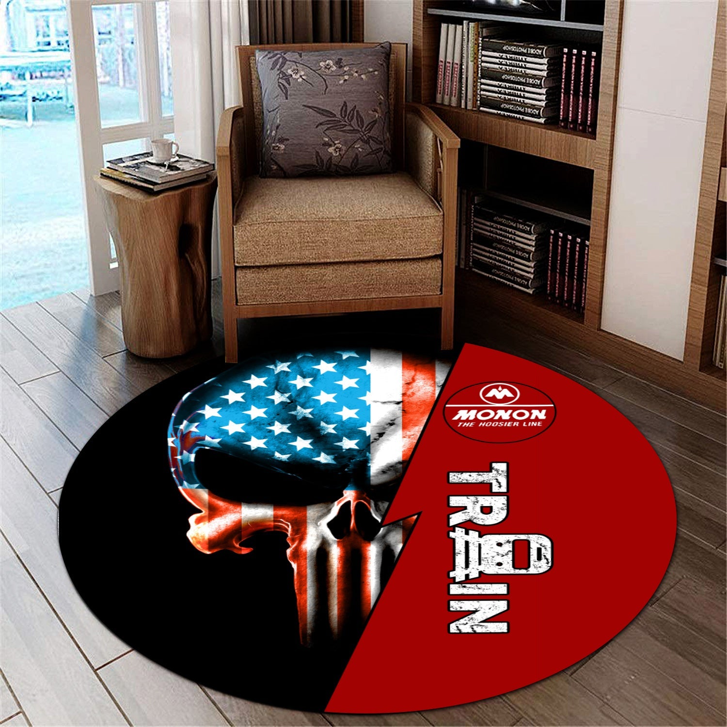 Railspirit Monon Railroad Round Mat Train Skull American Flag Style Rug All Over Print