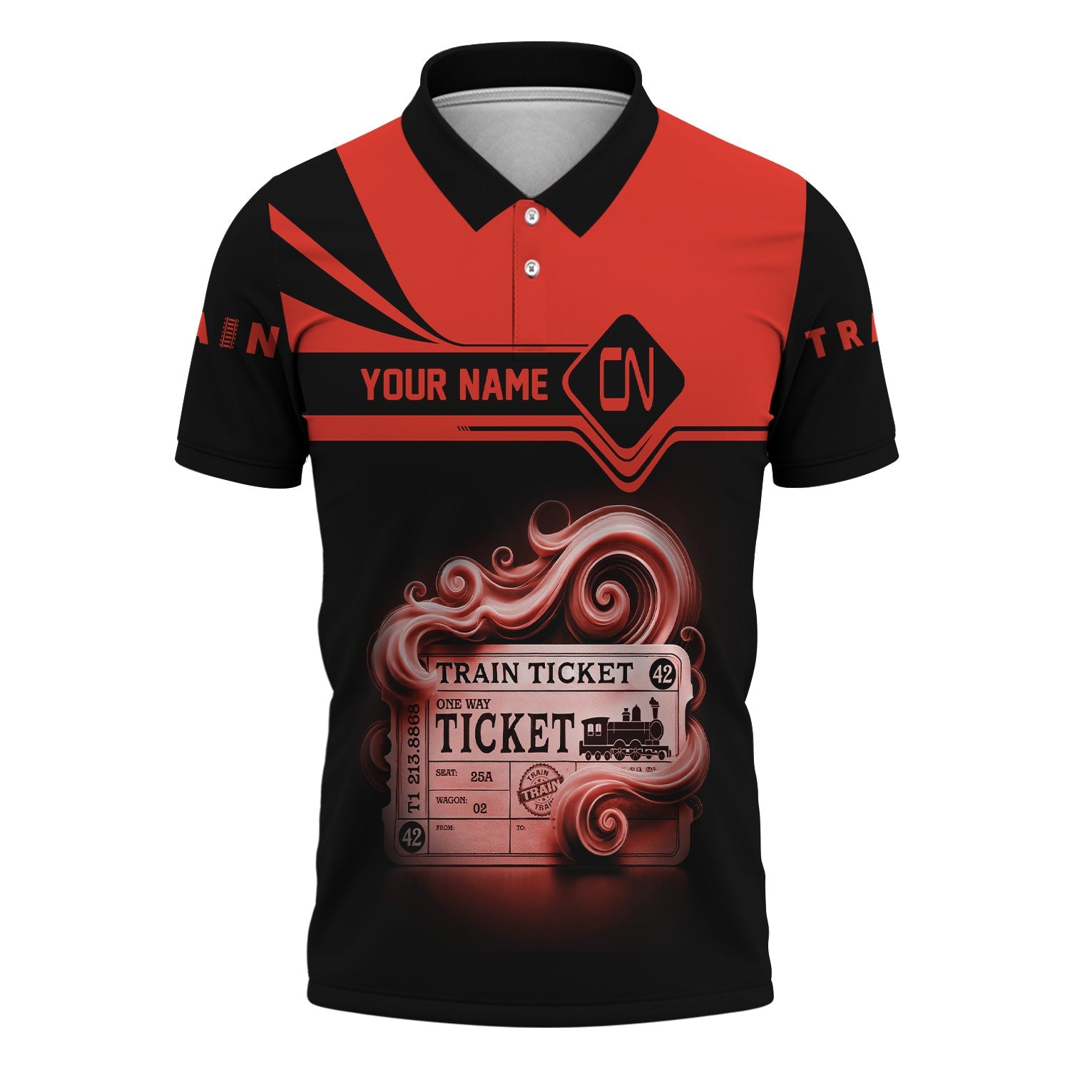 Railspirit Custom Name Canadian National Railroad Polo Shirt American Train Ticket Printed Shirt