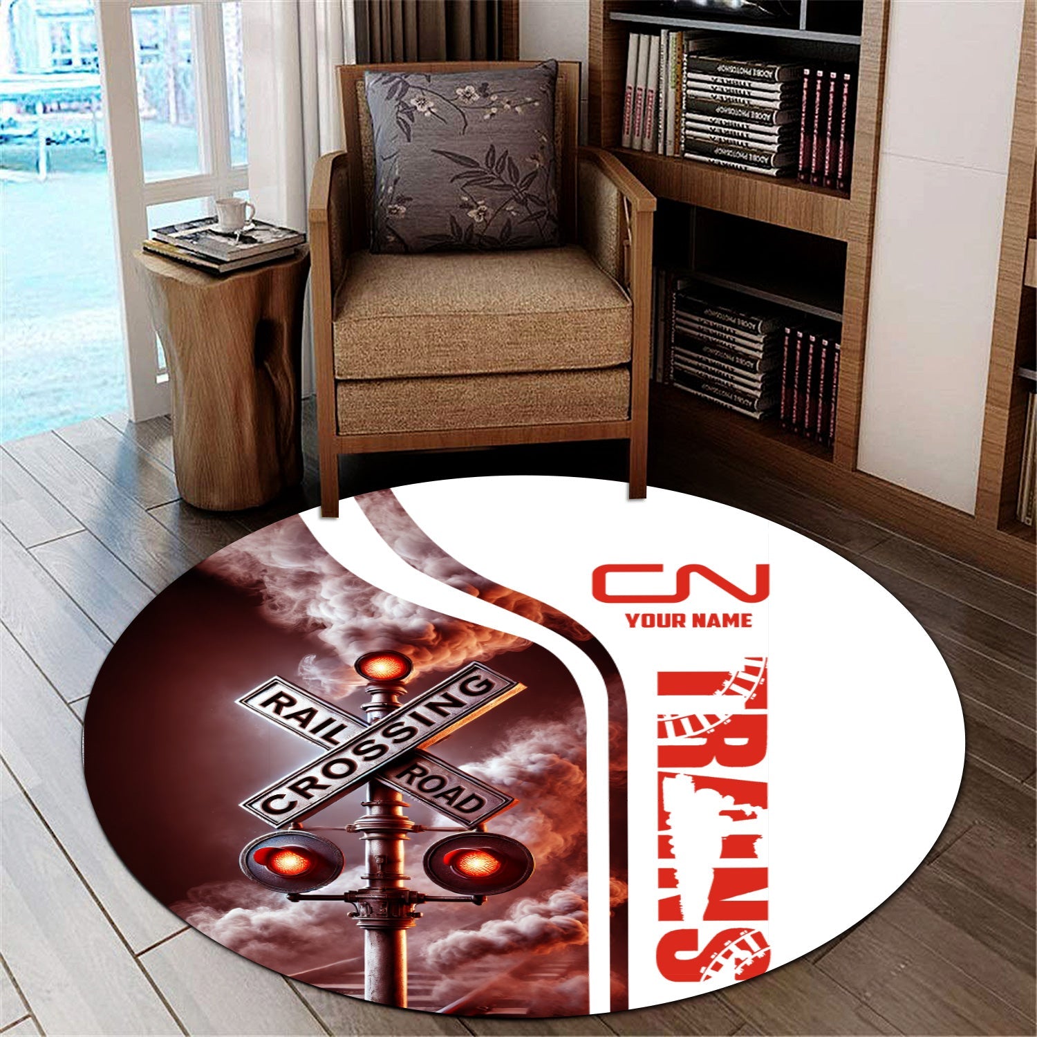 Railspirit Personalized Canadian National Railroad Round Mat Railroad Crossing Sign Mat All Over Print