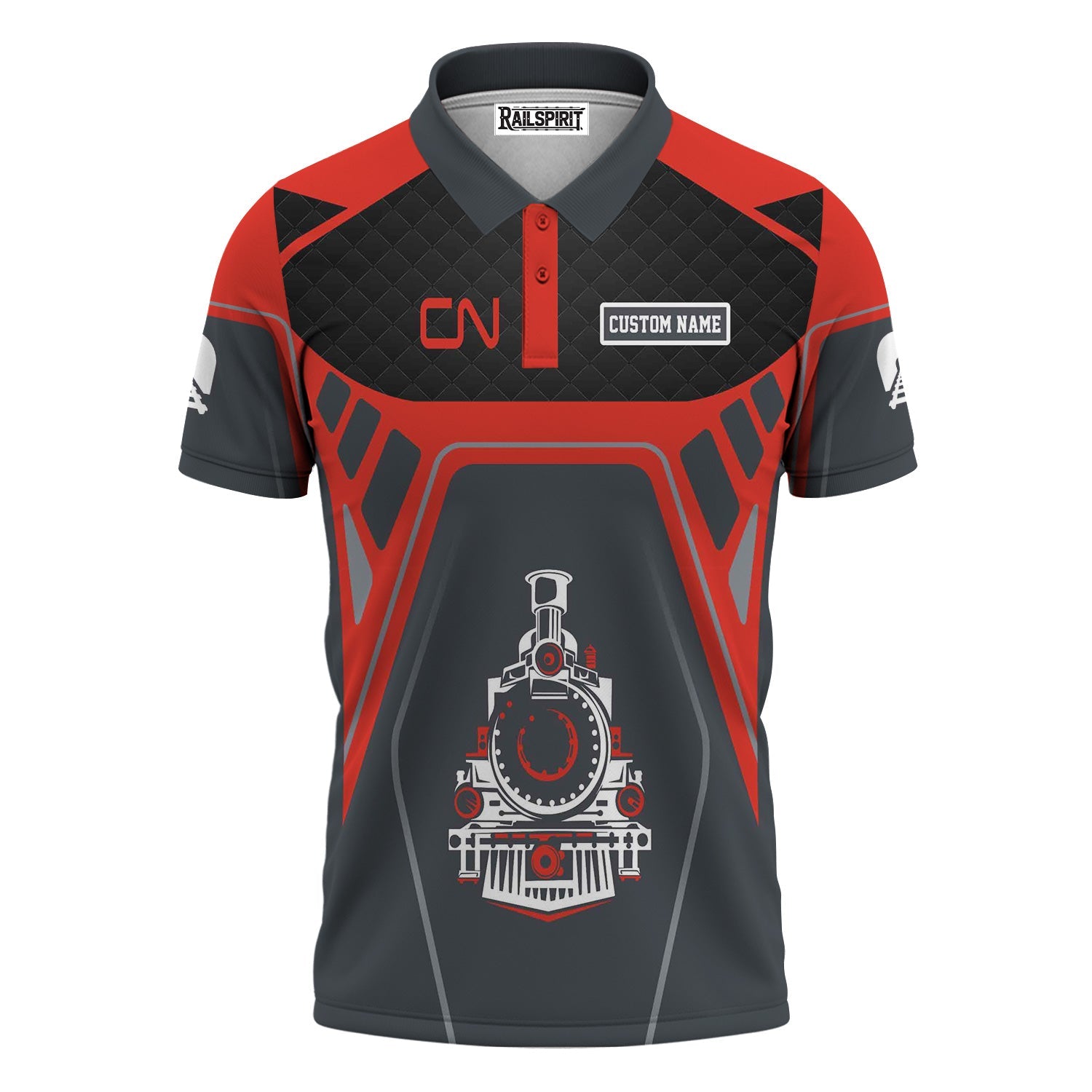 Railspirit Personalized Canadian National Railroad Polo Shirt Steam Locomotive Engine Graphic Train Shirt All Over Print