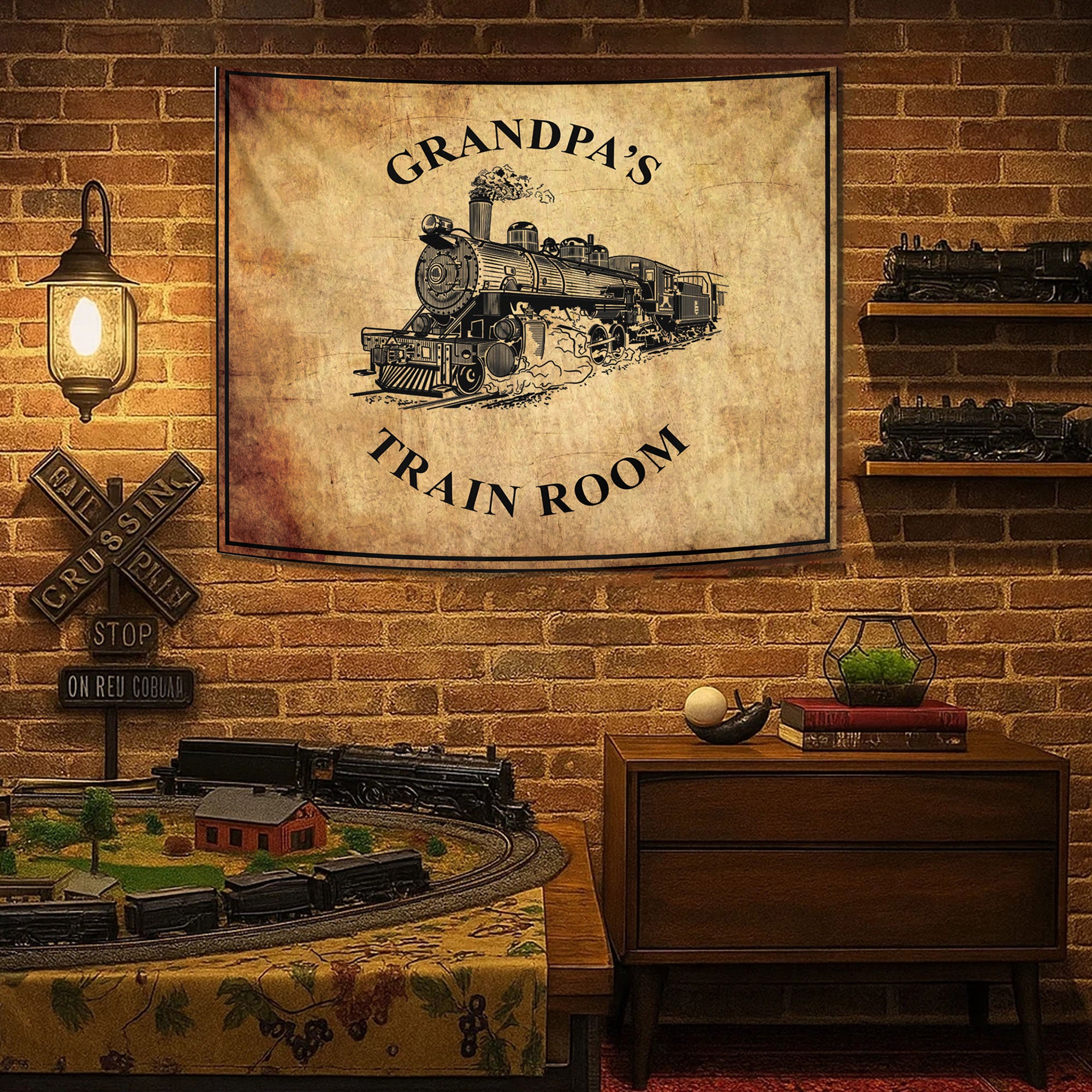 Railspirit Personalized Vintage Train Tapestry For Train Room Decor Gift For Him