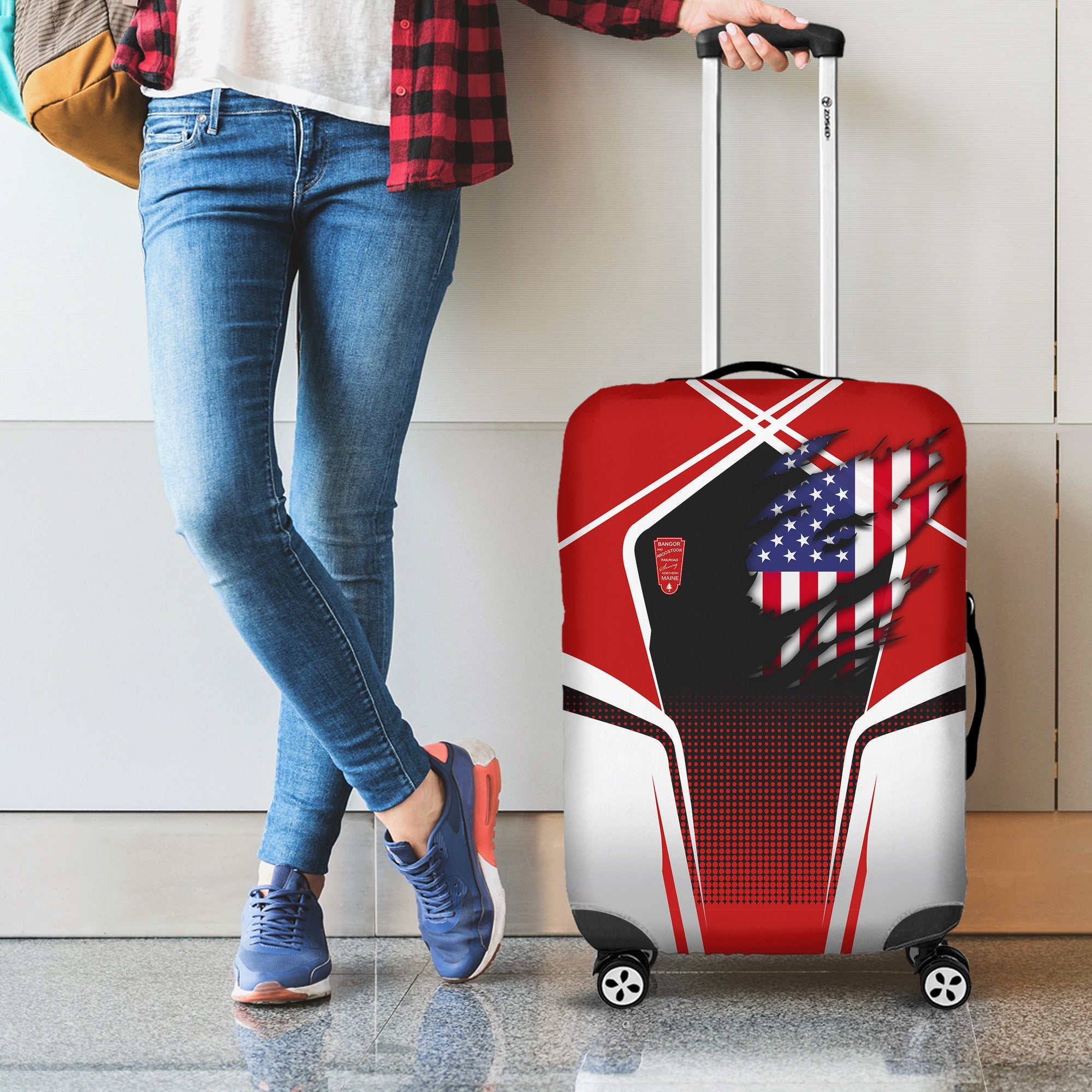 Railspirit Personalized Bangor And Aroostook Railroad Luggage Cover American Eagle Vintage Train Luggage Protection