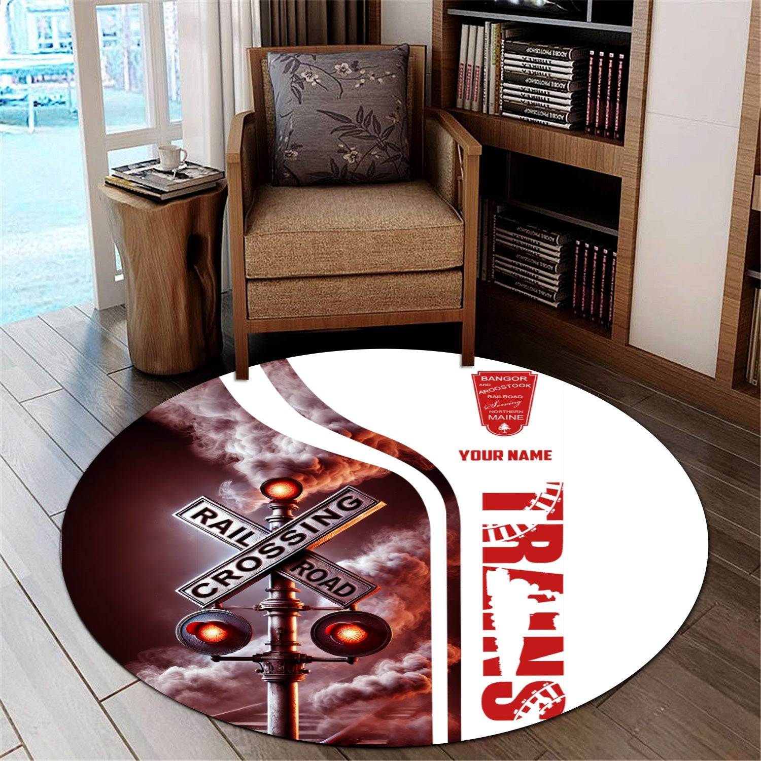 Railspirit Personalized Bangor And Aroostook Railroad Round Mat Railroad Crossing Sign Mat All Over Print