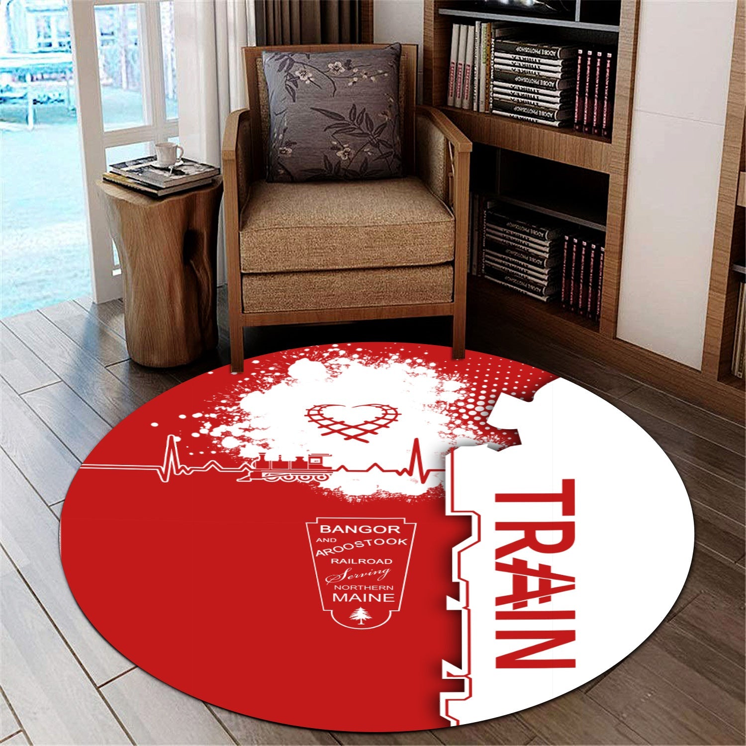 Railspirit Bangor And Aroostook Railroad Round Mat Engine Heartbeat and Track Love Style Mat Gift Idea For Train Lovers