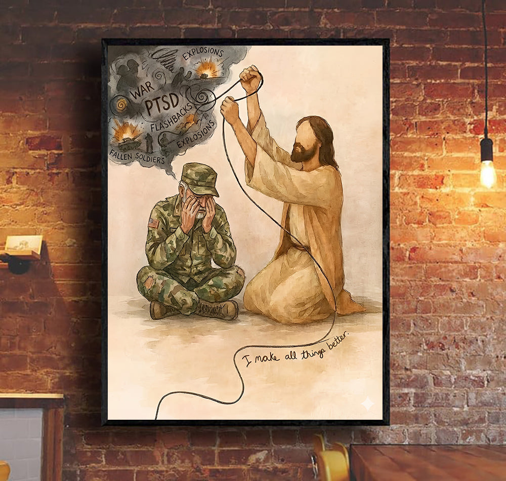 Jesus Healing PTSD Veteran Wall Art Canvas, Christian Mental Health Artwork, Faith Based Healing Print, Gift for Veterans, Religious Home Decor
