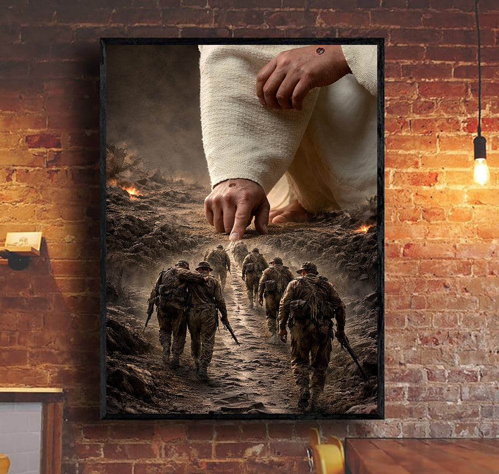 Jesus Guiding Soldiers Home Canvas Wall Art, Christian Military Faith Artwork, Jesus Hand Leading Troops, Veteran Decor