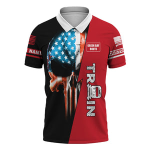 Railspirit Personalized Green Bay & Western Railroad Polo Shirt Train Skull American Flag Shirt All Over Print