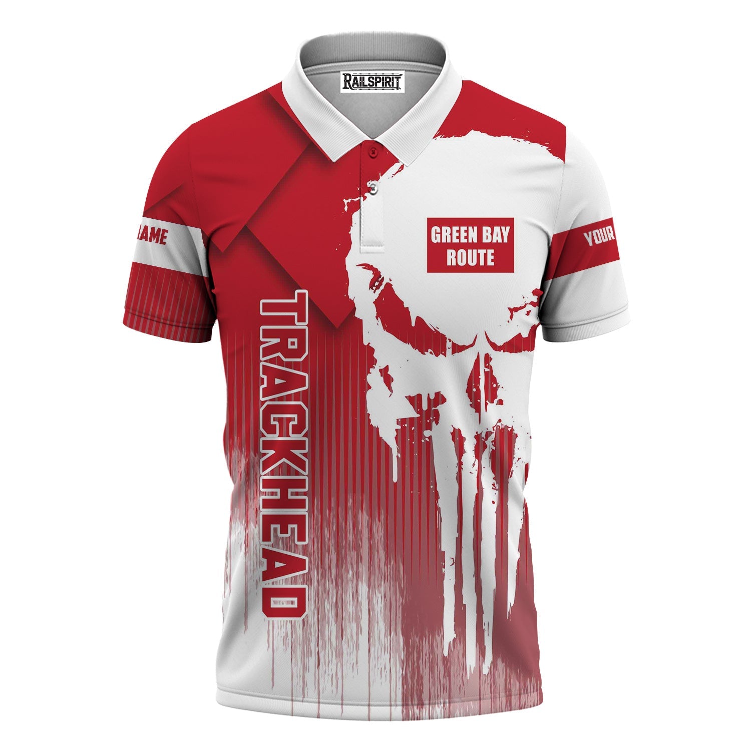 Railspirit Personalized Green Bay & Western Railroad Polo Shirt Skull Design with Custom Job Train Shirt for Trackhead Crew