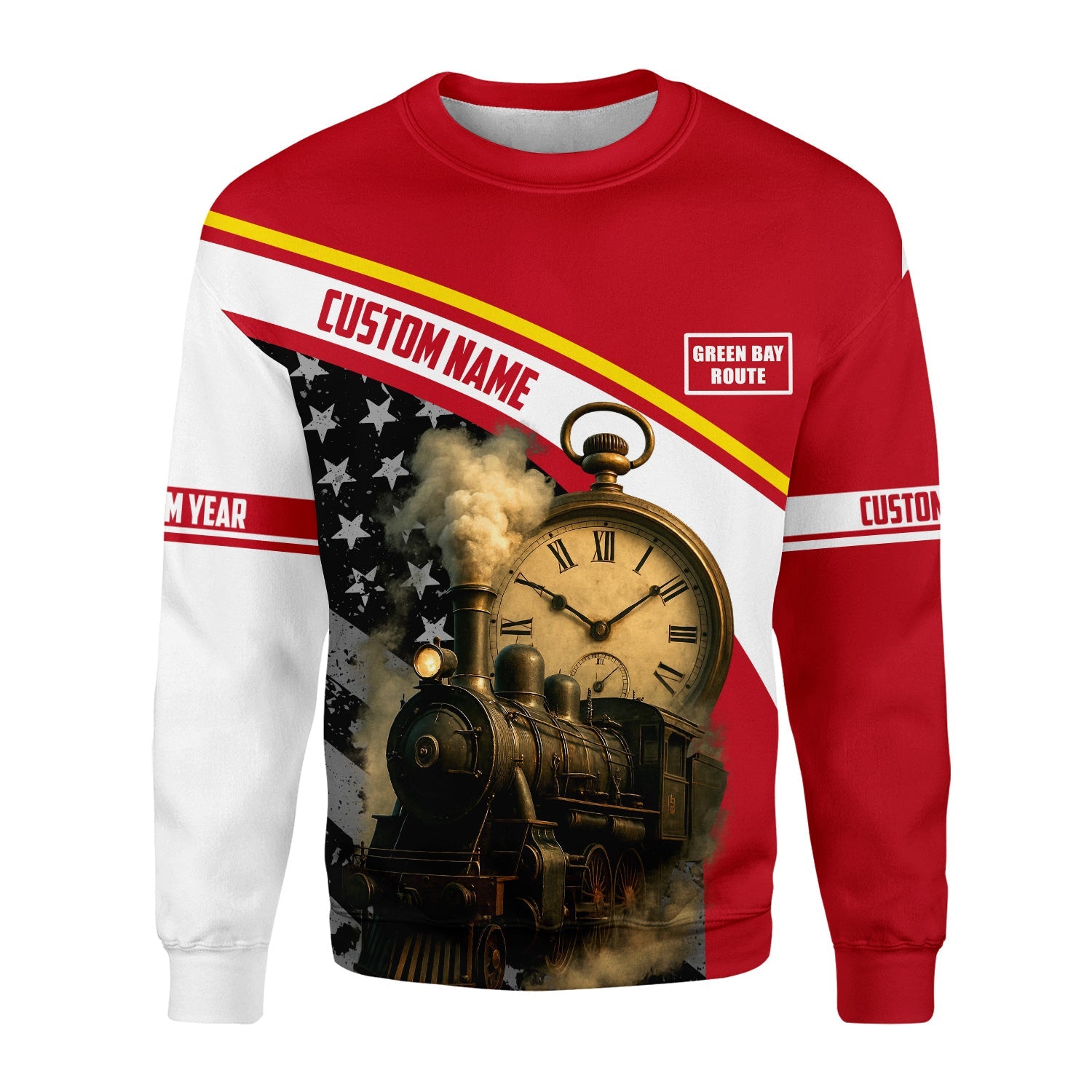 Railspirit Personalized Green Bay & Western Railroad Sweatshirt Classic Steam Engine With Retro Pocket Watch Shirt All Over Print