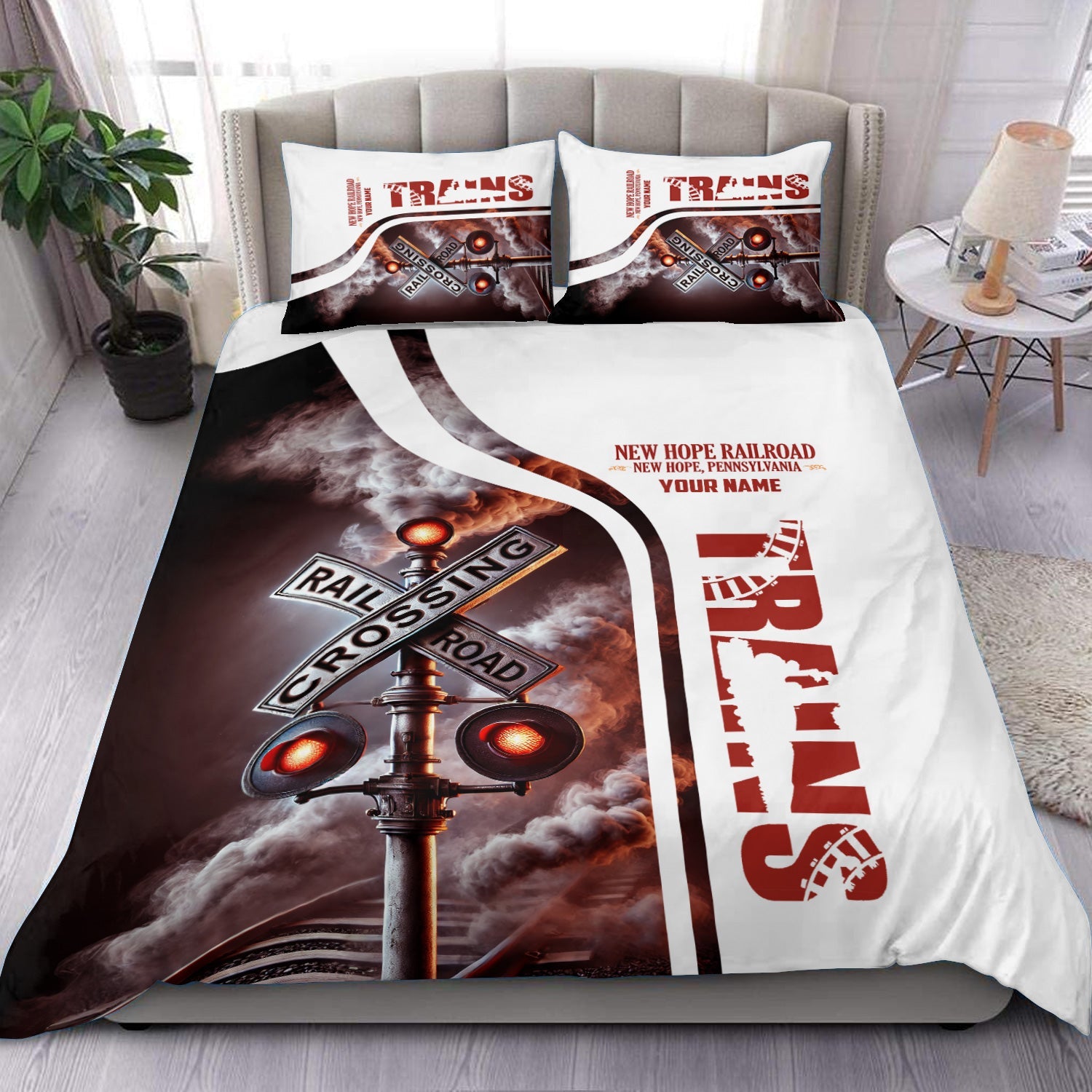 Railspirit Personalized New Hope Railroad Bedding Set Railroad Crossing Sign Bedding Set All Over Print