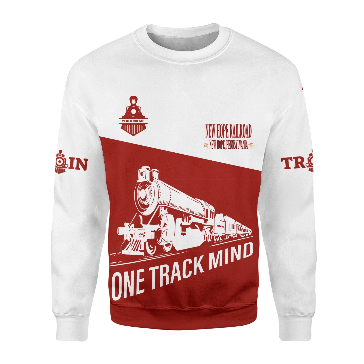 Railspirit Personalized New Hope Railroad Sweatshirt One Track Mind Train Sweater Gift Idea For Train Lover