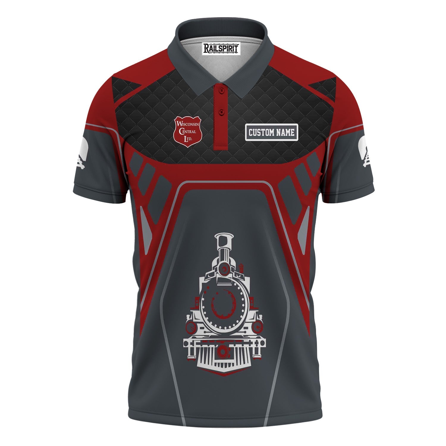 Railspirit Personalized Wisconsin Central Ltd Railroad Polo Shirt Steam Locomotive Engine Graphic Train Shirt All Over Print