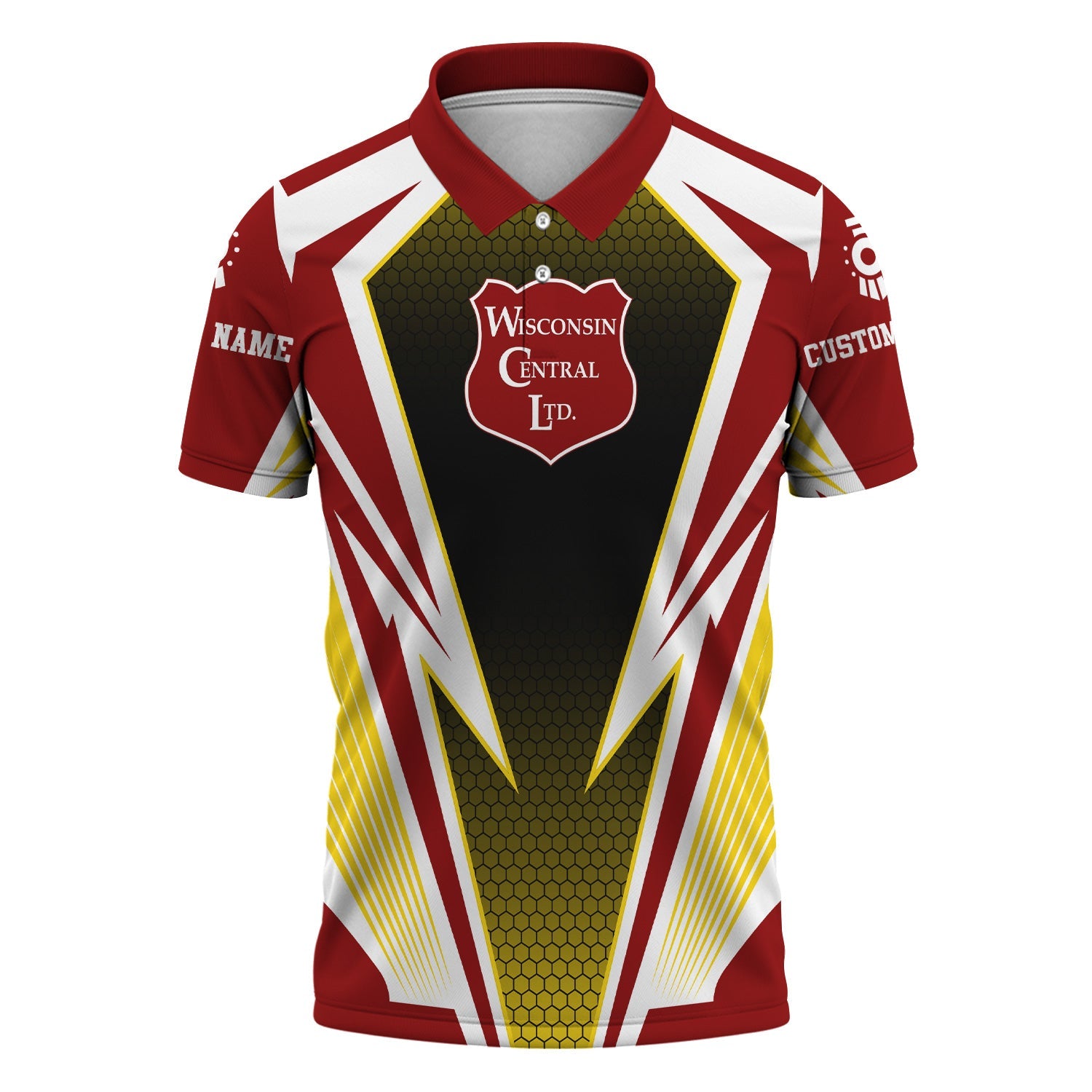 Railspirit Personalized Wisconsin Central Ltd Railroad Polo Shirt Lightning Graphic Style Shirt Gift Idea For Train Lover