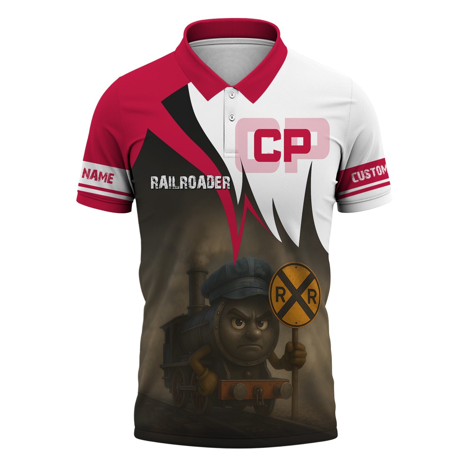 Railspirit Personalized Canadian Pacific Railroad Polo Shirt Angry Train Polo Shirt Gift Idea For Train Lover