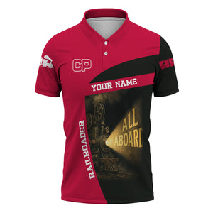Railspirit Personalized Canadian Pacific Railroad Polo Shirt All Aboard Steam Train Movie Projector Style Shirt