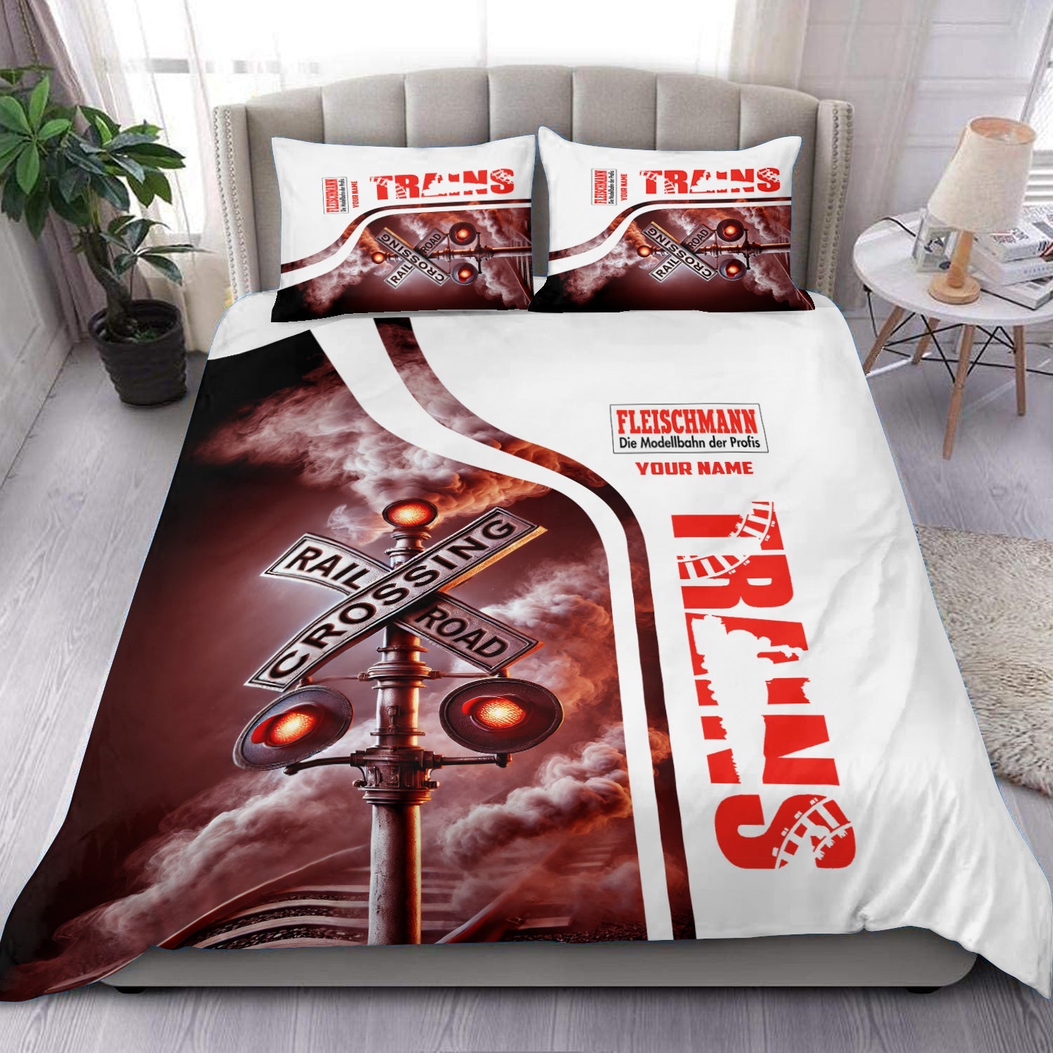 Railspirit Personalized Fleischmann And Western Railroad Bedding Set Railroad Crossing Sign Bedding Set All Over Print