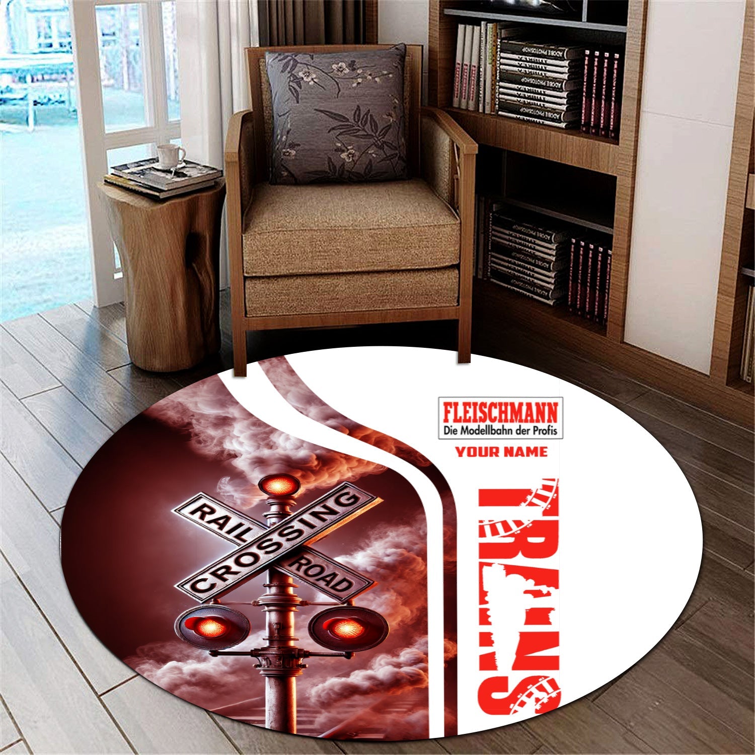 Railspirit Personalized Fleischmann And Western Railroad Round Mat Railroad Crossing Sign Mat All Over Print