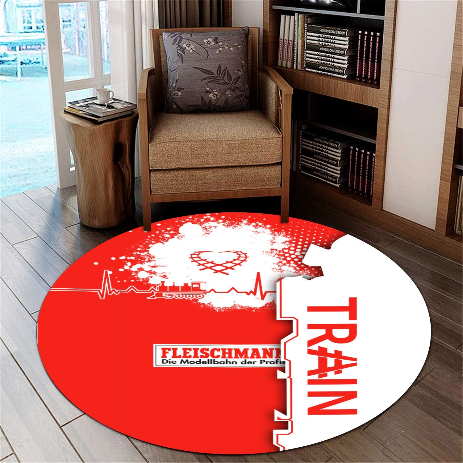Railspirit Fleischmann And Western Railroad Round Mat Engine Heartbeat and Track Love Style Mat Gift Idea For Train Lovers